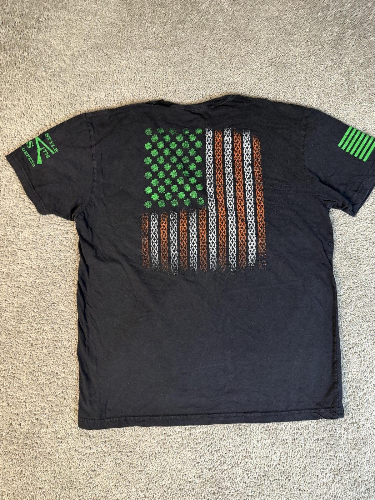 Shamrock Flag Shirt Mens L Black Clover Graphic Crew Neck Cotton Lightweight